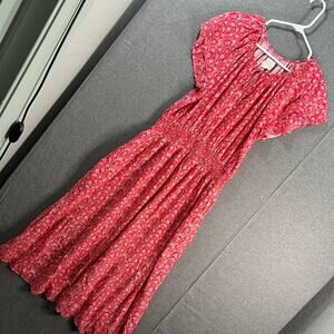 Destination 365 Short-Sleeve Midi Dress with Smo Red Abstract Small